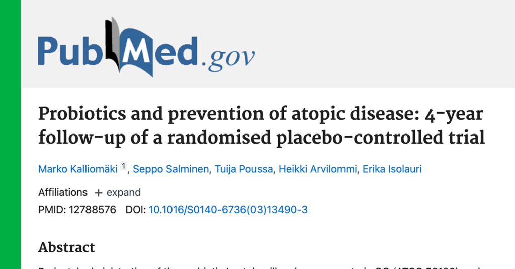<em>Lancet:</em> Probiotics and prevention of atopic disease: 4-year follow-up of a randomised placebo-controlled trial