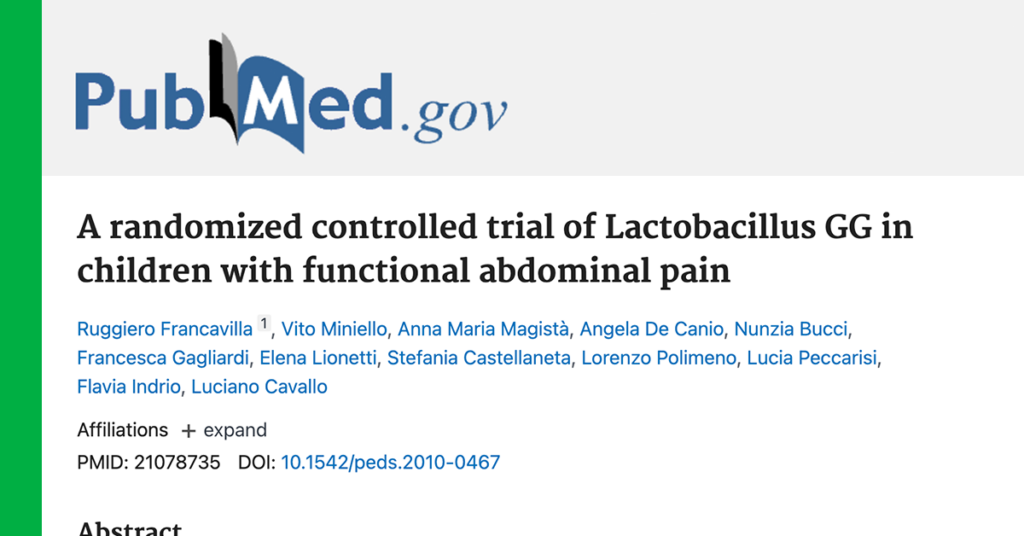 <em>Pediatrics:</em> A randomized controlled trial of <em>Lactobacillus</em> GG in children with functional abdominal pain