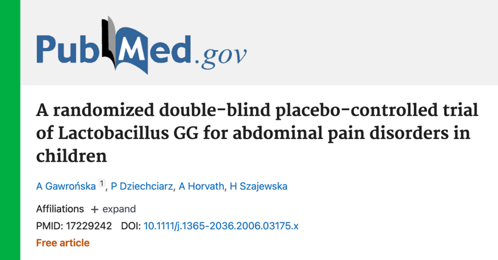 <em>Alimentary Pharmacology & Therapeutics:</em> A randomized double‐blind placebo‐controlled trial of <em>Lactobacillus</em> GG for abdominal pain disorders in children