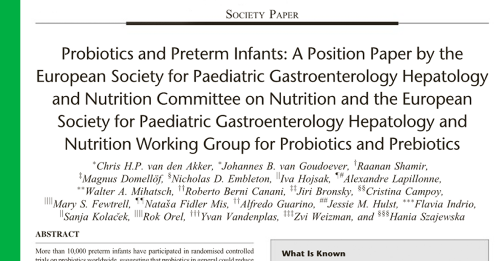 <em>Journal of Pediatric Gastroenterology & Nutrition: Probiotics and Preterm Infants:</em> A Position Paper by the European Society for Paediatric Gastroenterology Hepatology and Nutrition Working Group for Probiotics and Prebiotics