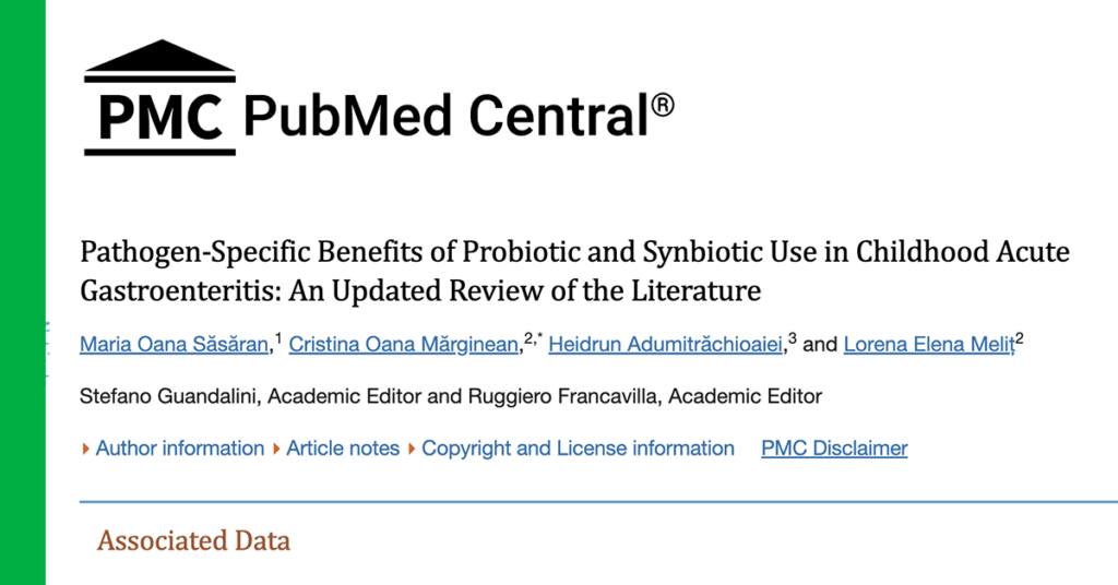 Pathogen-specific benefits of probiotic and synbiotic use in childhood acute gastroenteritis: an updated review of literature. An article by Sasaran, Marginean, Adumitrachioaiei, and Melit.