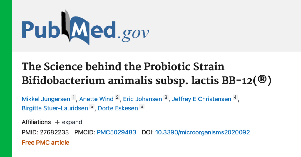 The science behind the probiotic strain bifidobacterium animalis subsp. lactis BB-12. An article by Jungersen, Wind, Johansen, Christensen, Stuer-Lauridsen, and Eskesen.