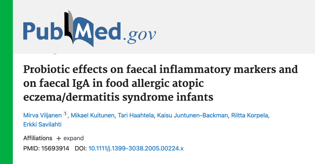Probiotic effects on faecal inflammatory markers and on faecal IgA in food allergic atopic eczema/dermatitis syndrome infants. An article by Viljanen, Kuitunen, Haahtela, Juntunen-Backman, Korpela and Savilahti